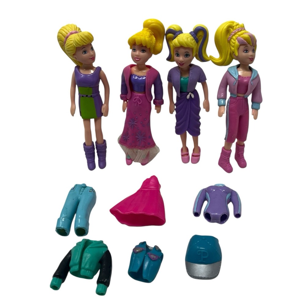 Polly Pocket Fashion Dolls Lot Of 4 with Outfits Accessories‎ And Shoes Assorted